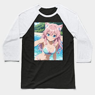 Anime Girl Beach Day Baseball T-Shirt